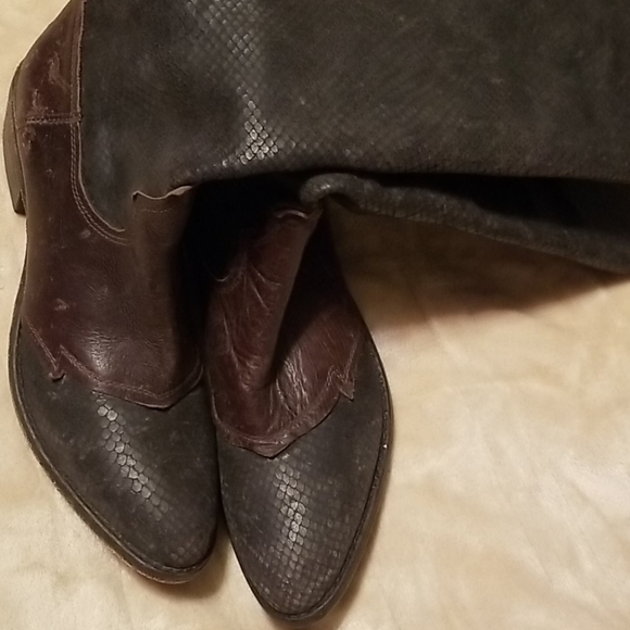 Free People x Matisse Gentry Distressed Leather Western Boots Snakeskin Embossed - Picture 10 of 13